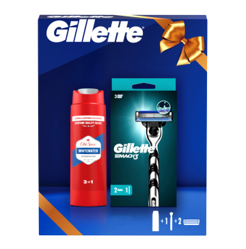 Набір Gillette Mach3 Бритва 2 касети+Гель для душу Old Spice+шампунь Whitewater  250мл