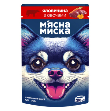 Корм для собак М'ясна Миска яловичина овочі пауч 100г