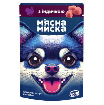 Корм для собак М'ясна Миска індичка пауч 100г