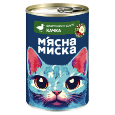 Корм шматочки М'ясна Миска для дорослих котів з качкою та яблуками з/б 415г