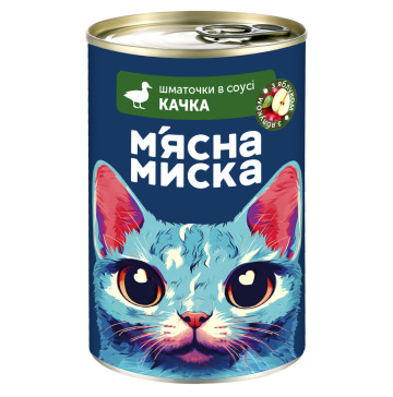 Корм шматочки М'ясна Миска для дорослих котів з качкою та яблуками з/б 415г