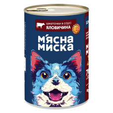 Корм шматочки М'ясна Миска для дорослих собак яловичина з овочами з/б 1240г