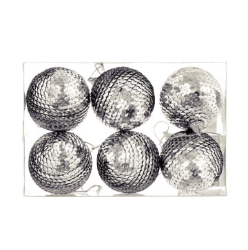 Набір кульок 6шт з блискітками сріблясті 6см