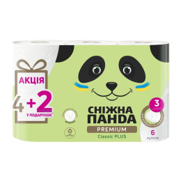 Папір туалетний 3-х шаровий Classic Plus Premium Сніжна панда 4шт