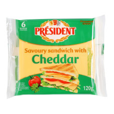 Сир плавлений 40% для сендвічів Cheddar President м/у 6х20г