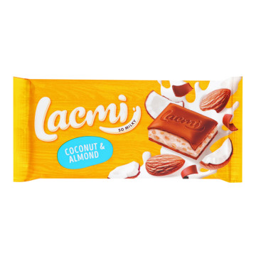 Шоколад молочний з мигдалем, кокосовим кремом та рисовими кульками Coconut&Almond Lacmi Roshen м/у 84г