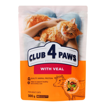 Корм сухий повнораціонний для дорослих котів з телятиною Premium Club 4 Paws д/п 300г
