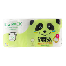 Папір туалетний 3-х шаровий Classic Plus Premium Сніжна панда 16шт