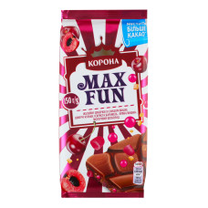 Шоколад молочний Желейні цукерки зі смаком вишні-шипучі кульки-іскриста карамель-пряна вишня Max Fun Корона м/у 150г
