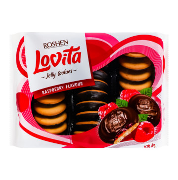 Печиво здобне з желейною начинкою Raspberry Lovita Jelly Cookies Roshen м/у 420г