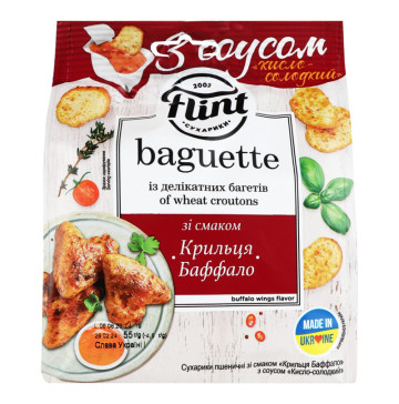 Сухарики пшеничні Крильця Баффало з соусом Кисло-солодкий Baguette Flint м/у 55г