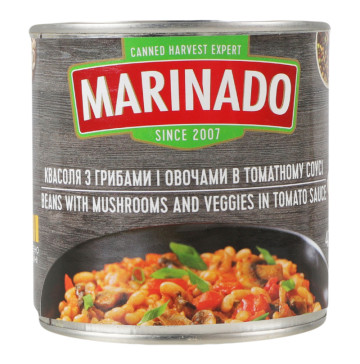 Квасоля з грибами та овочами в томатному соусі Marinado з/б 410г