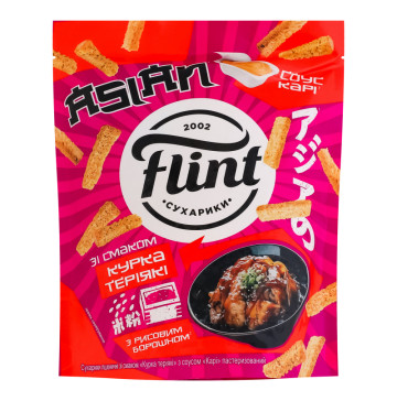Сухарики пшеничні Курка теріякі 60г + соус пастеризований Карі 15г Asian Flint д/п 75г