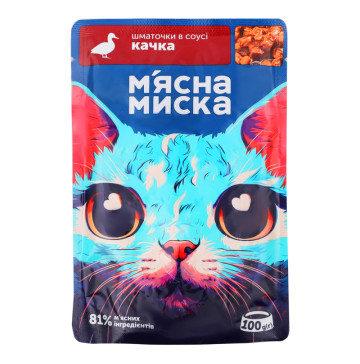 Корм шматочки М'ясна Миска для дорослих котів качка в соусі пауч 100г