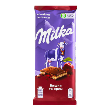 Шоколад молочний Вишня та Крем Milka м/у 90г