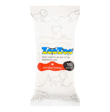 Серветки вологі для рук та тіла з антибактеріальною дією ZooZoo 15шт