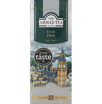 Чай чорний байховий дрібний з ароматом бергамоту Earl Grey Ahmad Tea к/у 25х2г