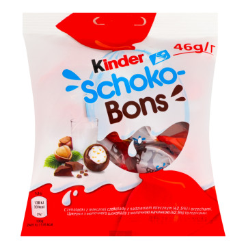 Цукерки з молочного шоколаду з молочною начинкою та горіхами Schoko-Bons Kinder м/у 46г