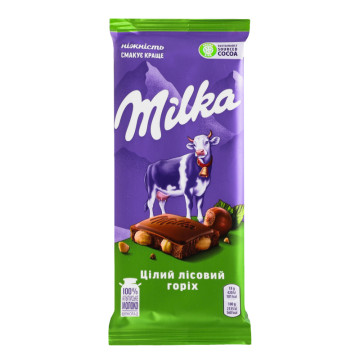 Шоколад молочний Цілий лісовий горіх Milka м/у 90г