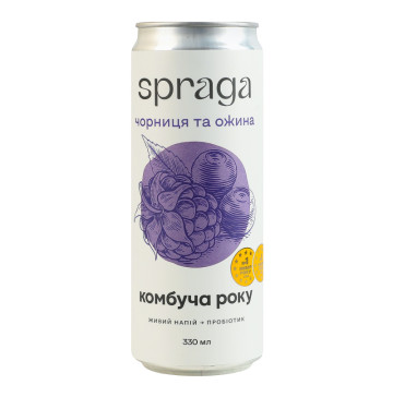 Напій безалкогольний слабогазований непастеризований Чорниця та ожина Комбуча Spraga з/б 330мл
