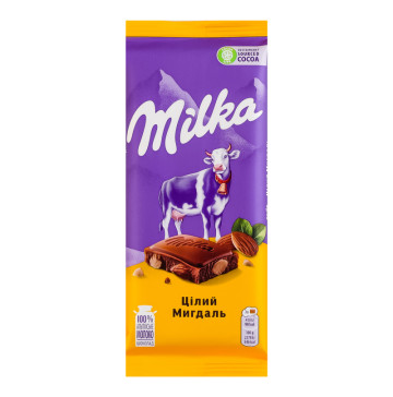 Шоколад молочний з цілим мигдалем Milka м/у 90г