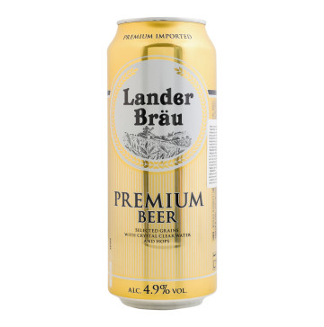 Пиво 0.5л 4.9% світле фільтроване пастеризоване Premium Lander Brau з/б