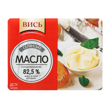 Масло 82.5% солодковершкове Селянське Вись м/у 180г