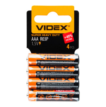 Батарейки сольові ААА 1.5V R03P Super Heavy Duty Videx 4шт