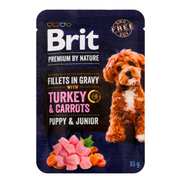 Корм вологий повнораціонний для цуценят та молодих собак усіх порід Turkey&Carrots Premium by Nature Brit д/п 85г
