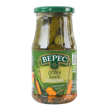 Огірки мариновані стерилізовані Пікантні Верес с/б 500г