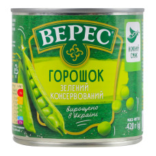 Горошок зелений мозкових сортів консервований Верес з/б 420г