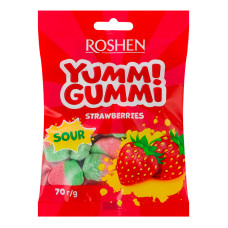 Цукерки желейні Sour strawberries Yummi Gummi Roshen м/у 70г