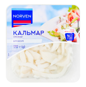 Кальмар смужки в розсолі з підсолоджувачем Norven лоток 170г