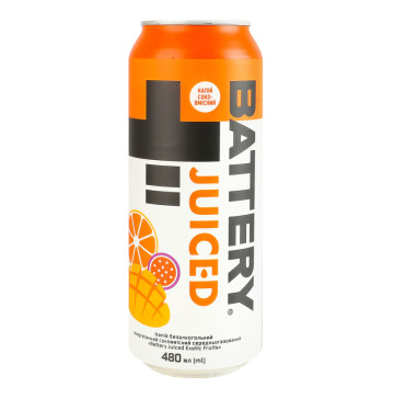 Напій енергетичний безалкогольний соковмісний середньогазований Exotic fruits Juiced Battery з/б 480мл
