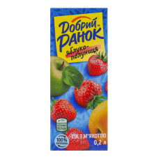 Сік з м'якоттю стерилізований Яблуко-полуниця Добрий Ранок т/п 0.2л