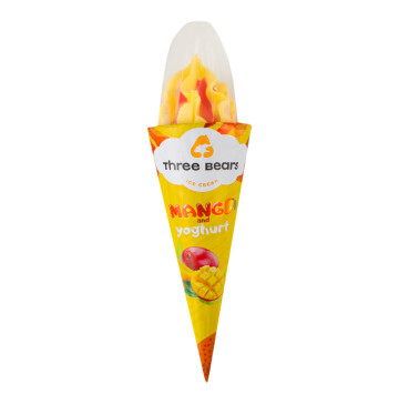 Морозиво 12% двошарове у вафельному цукровому ріжку Mango-yoghurt Three bears м/у 150г