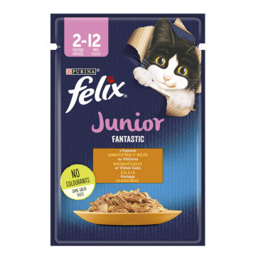 Корм консервований повнораціонний для кошенят з куркою в желе Junior Fantastic Felix м/у 85г
