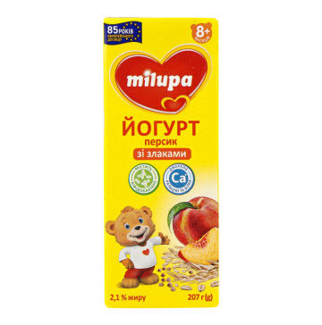 Йогурт 2.1% для дітей від 8міс зі злаками Персик Milupa т/п 207г
