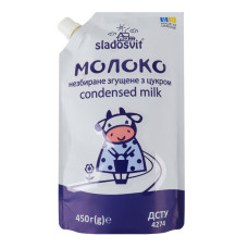 Молоко згущене 8.5% незбиране з цукром Sladosvit д/п 450г Молоко згущене 8.5% незбиране з цукром Sladosvit д/п 450г