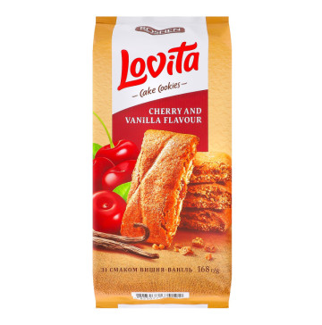Печиво здобне з начинкою зі смаком вишня-ваніль Cake Cookies Lovita Roshen м/у 168г