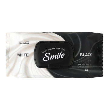 Серветки вологі з ароматом мускусу та білого жасмину Чорні та білі Smile 84шт