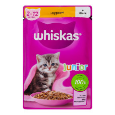 Корм консервований повнораціонний для кошенят З куркою в желе Junior Whiskas д/п 85г