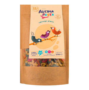 Вироби макаронні для дітей від 12міс пшеничні Овочеві ріжки Дитяча Pasta д/п 250г