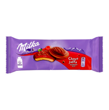 Печиво бісквітне вкрите молочним шоколадом Raspberry jelly Choco Jaffa Milka м/у 147г