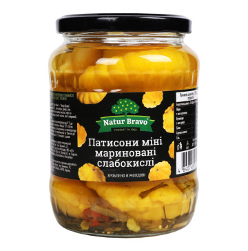 Патисони міні мариновані слабокислі Natur Bravo c/б 670г Патисони міні мариновані слабокислі Natur Bravo c/б 670г