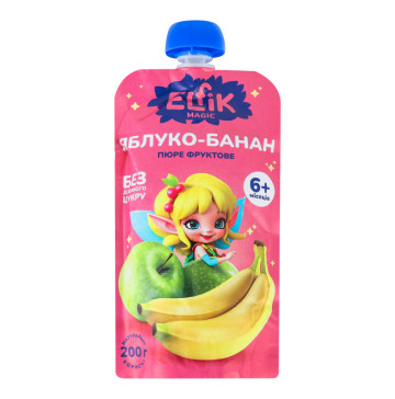 Пюре для дітей від 6міс фруктове Яблуко-банан Elfik Magic д/п 200г