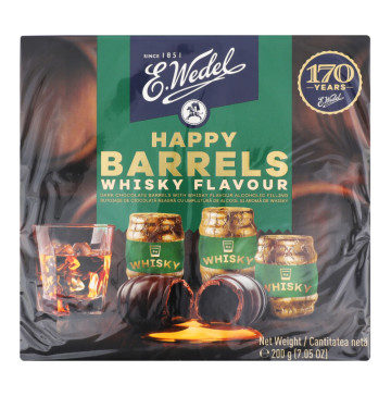Цукерки з чорного шоколаду з алкогольним-віскі наповнювачем Happy barrels E.Wedel к/у 200г