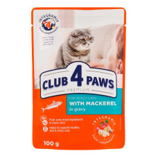 Корм консервований для дорослих котів з макреллю в соусі Premium Club 4 Paws д/п 100г