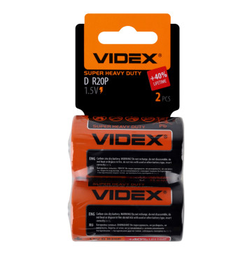 Батарейки сольові 1.5V DR20P Super Heavy Duty Videx 2шт