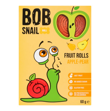 Цукерки фруктові натуральні Яблуко-груша Roll Bob Snail к/у 60г
